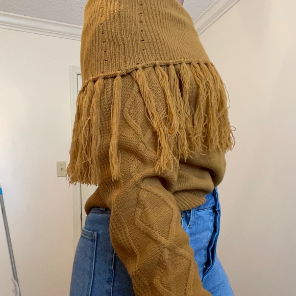 off shoulder burnt orange fringe sweater - Picture 3 of 3